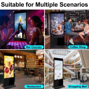 ZLPOWER 65" Digital Signage Kiosk Touch Screen Digital Kiosks Interactive Displays Floor Standing 4K IPS LCD Screen Commercial Totem with Android 11 System Interactive Advertising Media Player