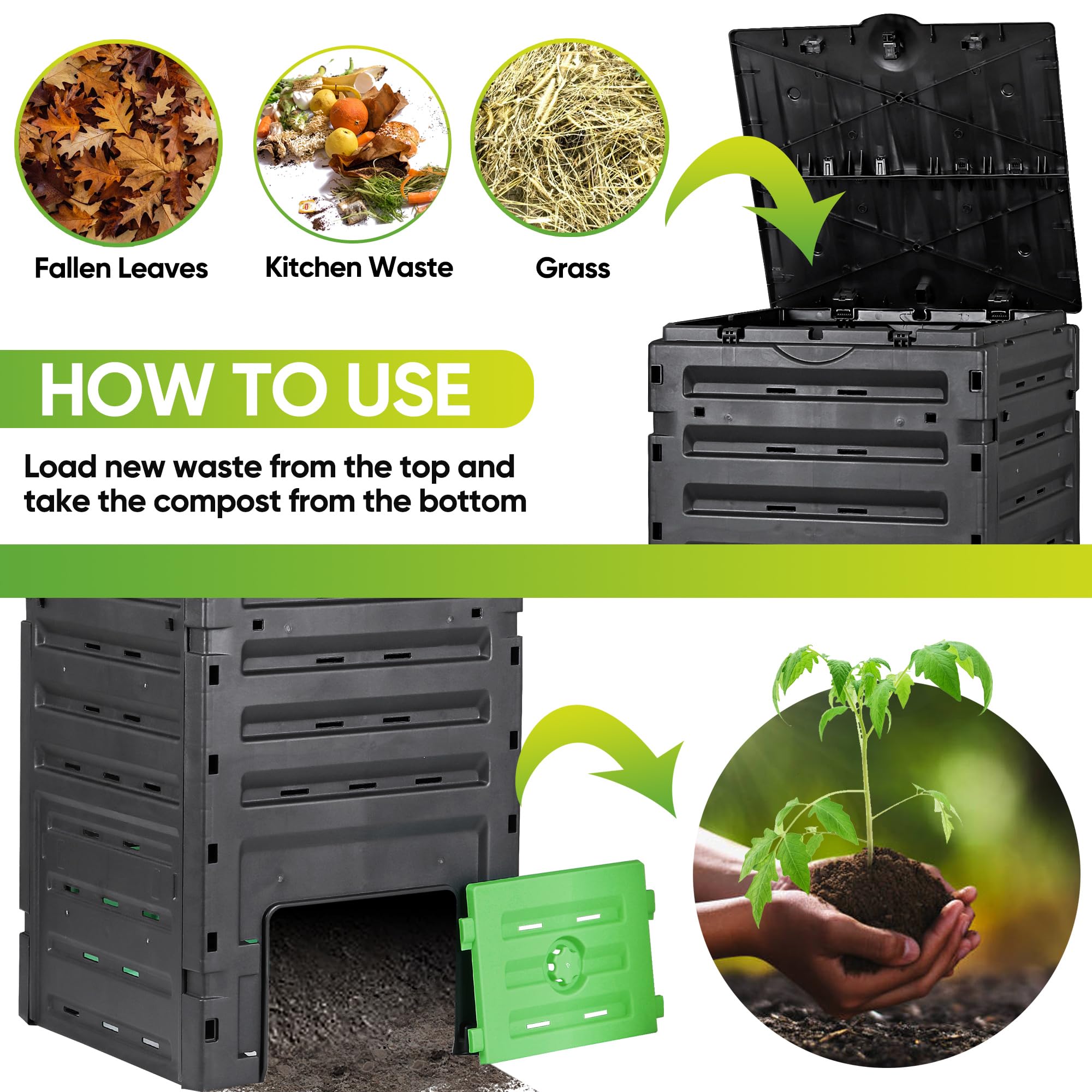 SUPER DEAL Garden Compost Bin 120 Gallon (450 L) Outdoor Large Capacity Composter BPA-Free Material for Fast Creation of Fertile Soil, Easy to Assemble