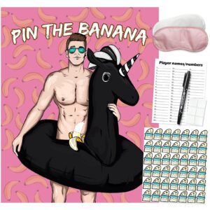 pingamoo bridal shower games, pin the banana on the hunk, wedding bachelorette party engagement shower, 42 guests