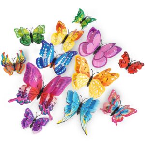 casaculina 24pcs butterfly wall decor 12 styles 4 sizes, 3d colorful butterflies stickers for home room, butterfly wall decals with magnets, removable butterfly cake birthday party decorations