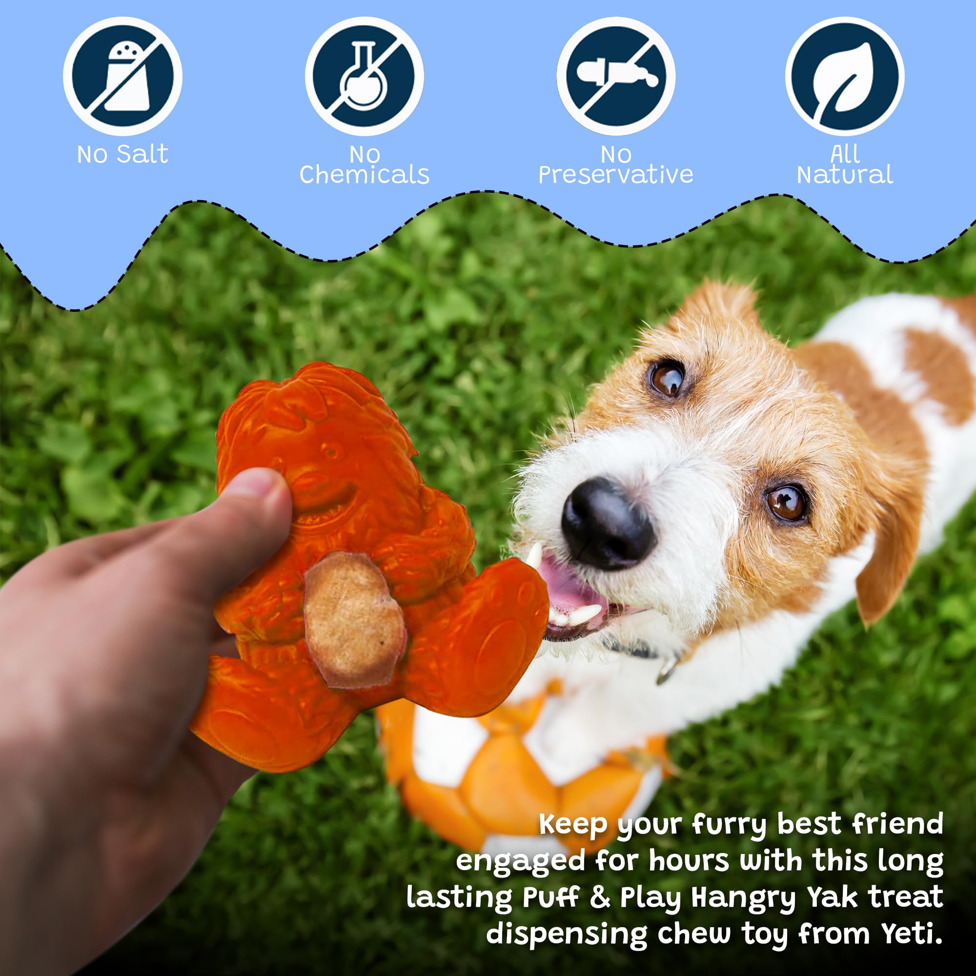 Yeti Puff and Play Dog Toy - Dog Chew Holder - Fun Stimulating Chew Toy for Teething, Behavior Training for Light to Moderate Chewers - Interactive Nuggets Treats Dispenser Puzzle - Yeti Orange