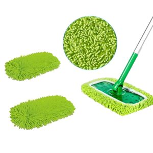 generic mop refill compatible with sweeper mop (2 pack) - microfiber pet heavy duty dust collector dry cloth refills - reusable mop pad (mop is not included), green