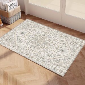 hajdcutc area rug 2'x3' small area rugs boho machine washable rugs non slip for entryway kitchen bathroom bedroom vintage soft low-pile, white