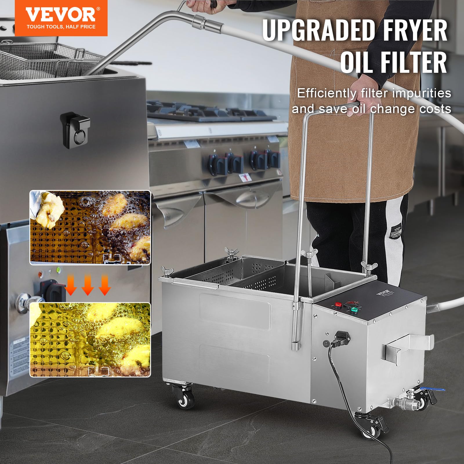 VEVOR Deep Fryer Filter 38 L/80 LBS/10 Gal, Frying Oil Filter System Machine 300W, Deep Fryer Oil Filter 10 L/min, Cooking Oil Filter Pump & Oil Hose, Mobile Fryer Filter 110V Kitchen Restaurant