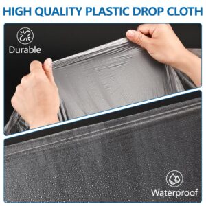 8 Pieces Plastic Drop Cloth for Painting, 9 x 12 Feet Painters Plastic, Waterproof Clear Plastic Tarp, Dustproof Plastic Sheeting for Furniture Cover