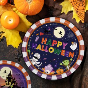 Fesciory 96 Pcs Halloween Party Plates and Napkins Forks Supplies, Disposable Paper Dessert Tableware Happy Birthday Halloween Decorations Favors Set, Serves 24 Guests