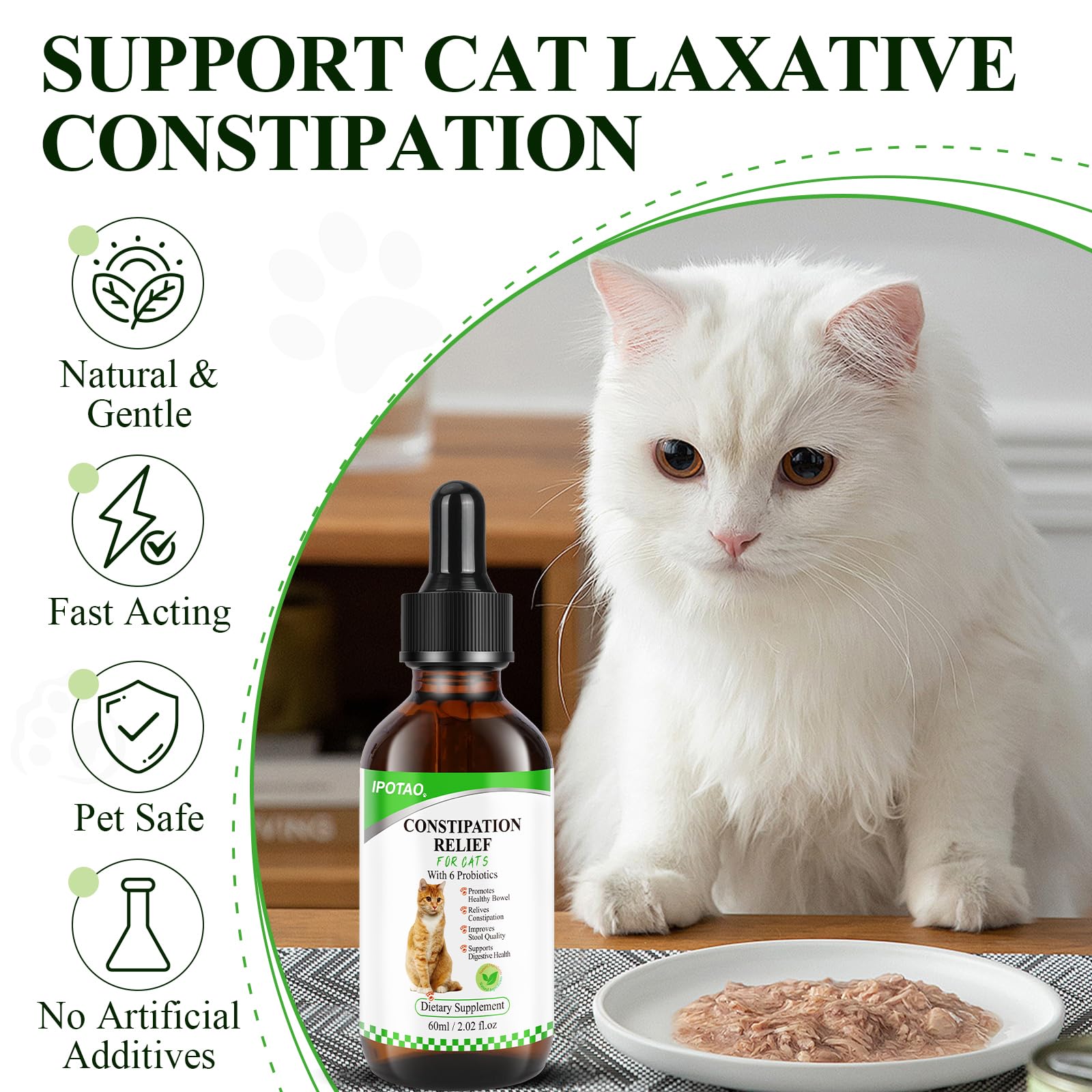 IPOTAO Cat Constipation Relief, Constipation Relief for Cat, Cat Laxative Constipation Relief, Natural Cat Stool Softener for Digestive Health, 60ml