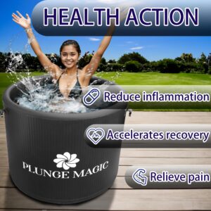 PLUNGE MAGIC Ultimate Cold Plunge Tub Inflatable Ice Bath Tub With Cover for Athletes Portable & XL Size, Water Chiller Compatible (Black - Round)