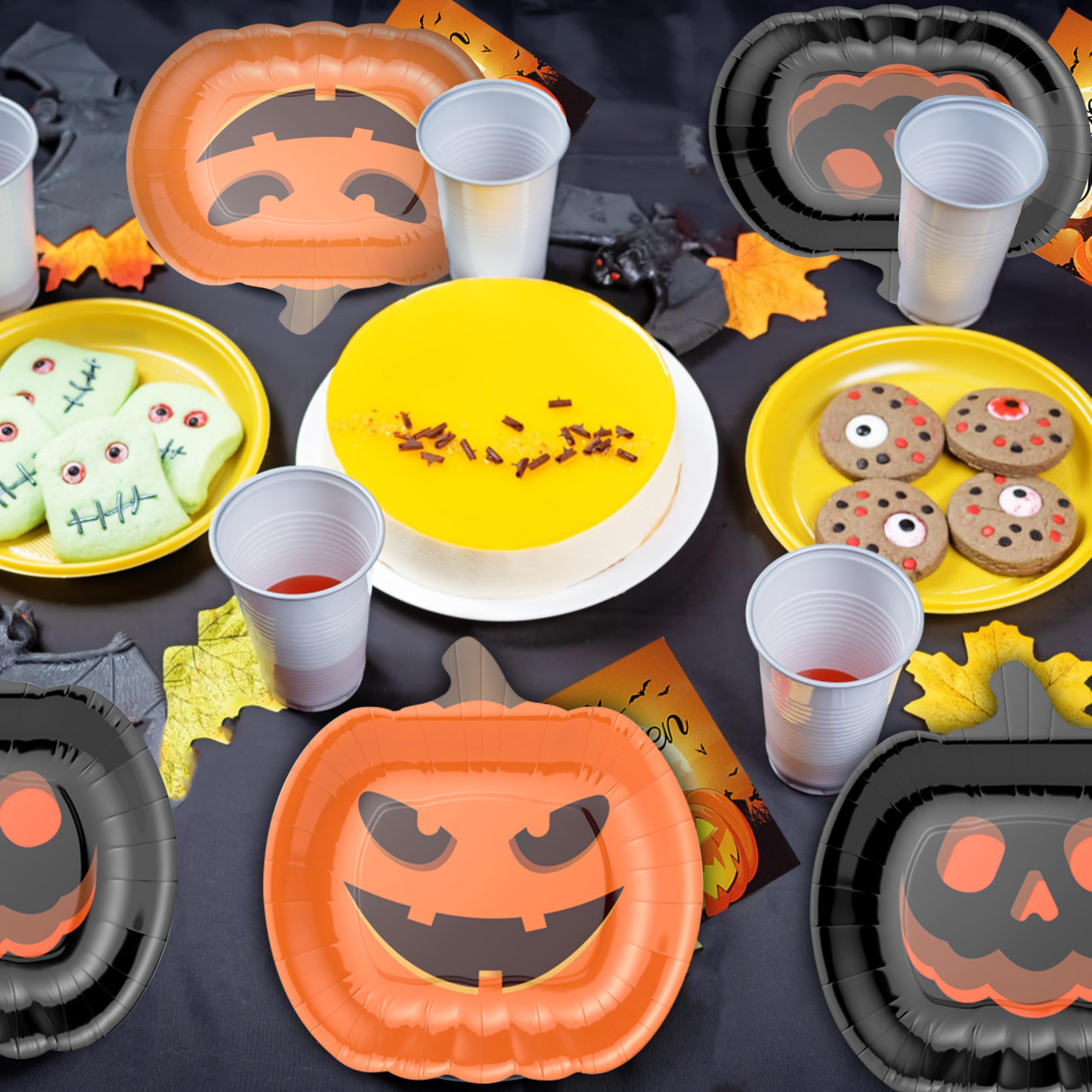 96 Pcs Halloween Pumpkin Paper Plates and Napkins Forks, Disposable Party Dessert Tableware Supplies Decorations Birthday Table Dinnerware Favors Set, Serves 24