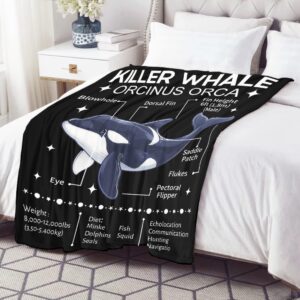 Whale Blanket, Orca Gifts for Kids, Anatomy of Whale Throw, Soft Flannel Plush Fish Blankets for Bedroom Sofa Ocean Themed Decoration, 50 "x 40" S for Kids