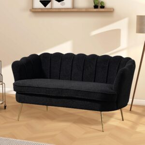 aoiy & wifon 59" w loveseat sofa, mid-century settee loveseat, comfy small loveseat for small spaces/living room/office, boucle, black