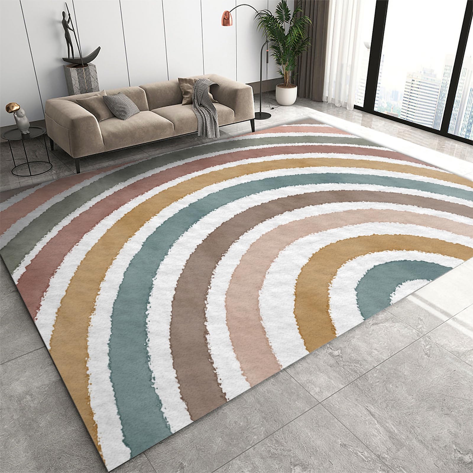 JELAIXO Bohemian Rainbow Kids Rugs, Colorful Gradient Stripes Indoor Rug, Durable Soft Cozy Non-Shedding Nursery Rug for Boys Girls Nursery Bedroom Bedside 3ftx4ft