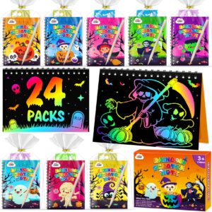 zmlm halloween party favors toys kids: 24 pack rainbow scratch art notebook bulk scratch art party favors girls boys birthday party favors classroom prizes gifts