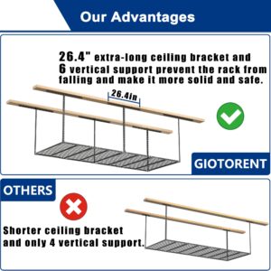 GIOTORENT 3x8FT Overhead Garage Storage Rack, Heavy Duty Metal Garage Ceiling Storage Racks, Adjustable Garage Shelving/Garage Organization/Garage Storage Shelves, 600lbs Weight Capacity, Black