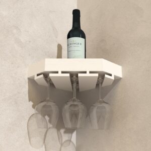 WELLAND White Wood Corner Floating Shelves Wall Mount Corner Wine Rack -2 Pack with 6 Glass Slot Holder