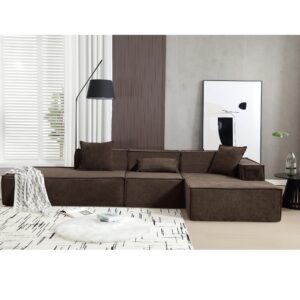 tosaronia 129.5 x 58 sectional sofa l shaped couch with polyester fabric, 3 seat corner sofa couch, modern upholstered couch with 4 pillow right chaise lounge for living room office(dark brown)