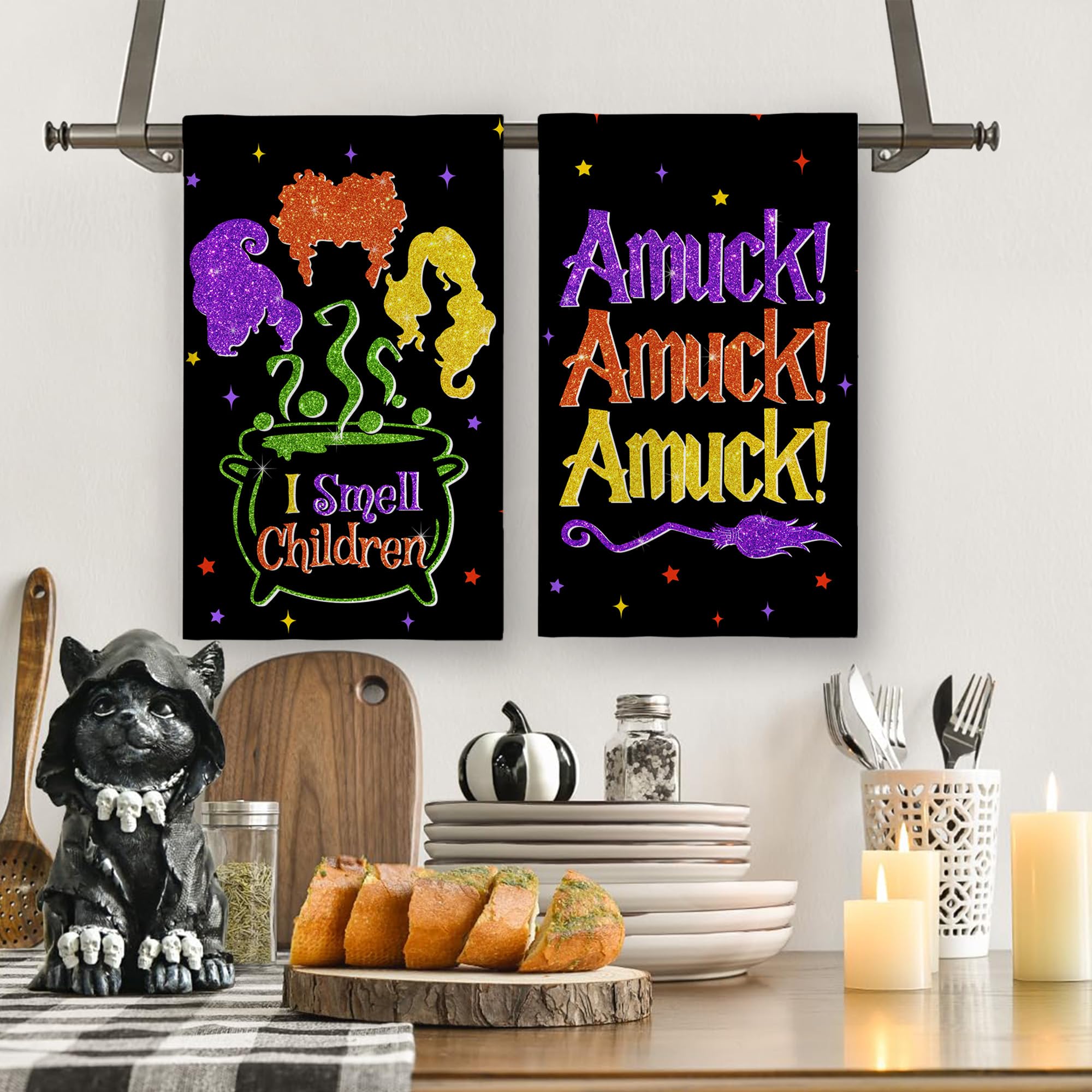 Yarcooly Halloween Kitchen Towels Hocus Pocus Dish Towels Sanderson Sisters Decor Day of The Dead Halloween Decorations for Home Party