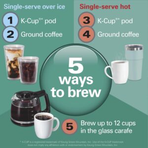 Hamilton Beach FlexBrew 5-in-1 12 Cup Drip and Single Serve Hot & Iced Coffee Maker with Movable 60 oz. Water Reservoir, Use Pod Packs and Grounds, Fast Brewing, LED Touchscreen, Black (49924)