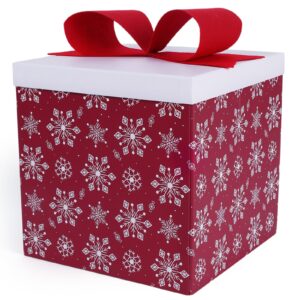 laribbons large christmas gift boxes with lids,10x10x10 inches snowflake design folding square gift boxes for christmas decorative,xmas,present,storage,red