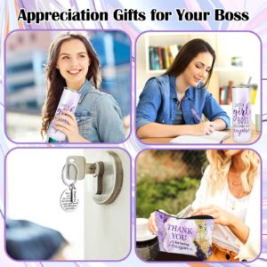 Funnymoom 7 Pcs Boss Gifts for Women Thank You Gifts Set Appreciation Gifts Stainless Tumbler Makeup Bag Birthday Marble Gift for Female Leader Mother Coworker Teacher(Light Purple)