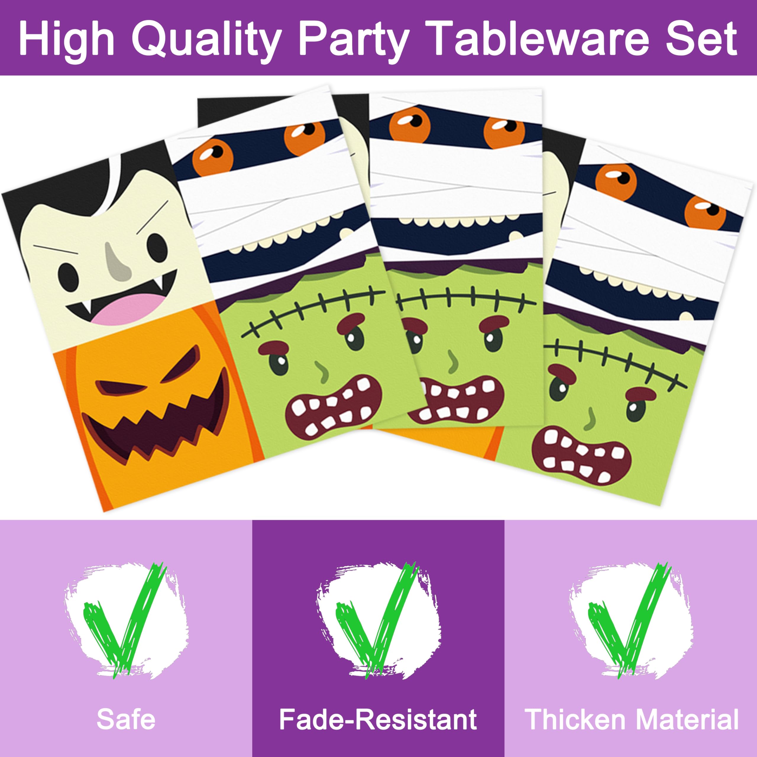 Fesciory 96 Pcs Halloween Party Plates and Napkins Forks Supplies, Disposable Paper Dessert Tableware Happy Birthday Halloween Decorations Favors Set, Serves 24 Guests