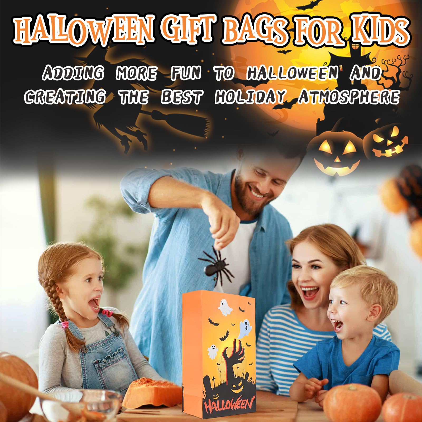 Halloween Treat Bags - 32pcs Halloween Trick or Treat Bags, Halloween Treat Bags for Candy with Stickers, Halloween Paper Treat Bags with Fun and Spooky Designs for School Events, Halloween Party