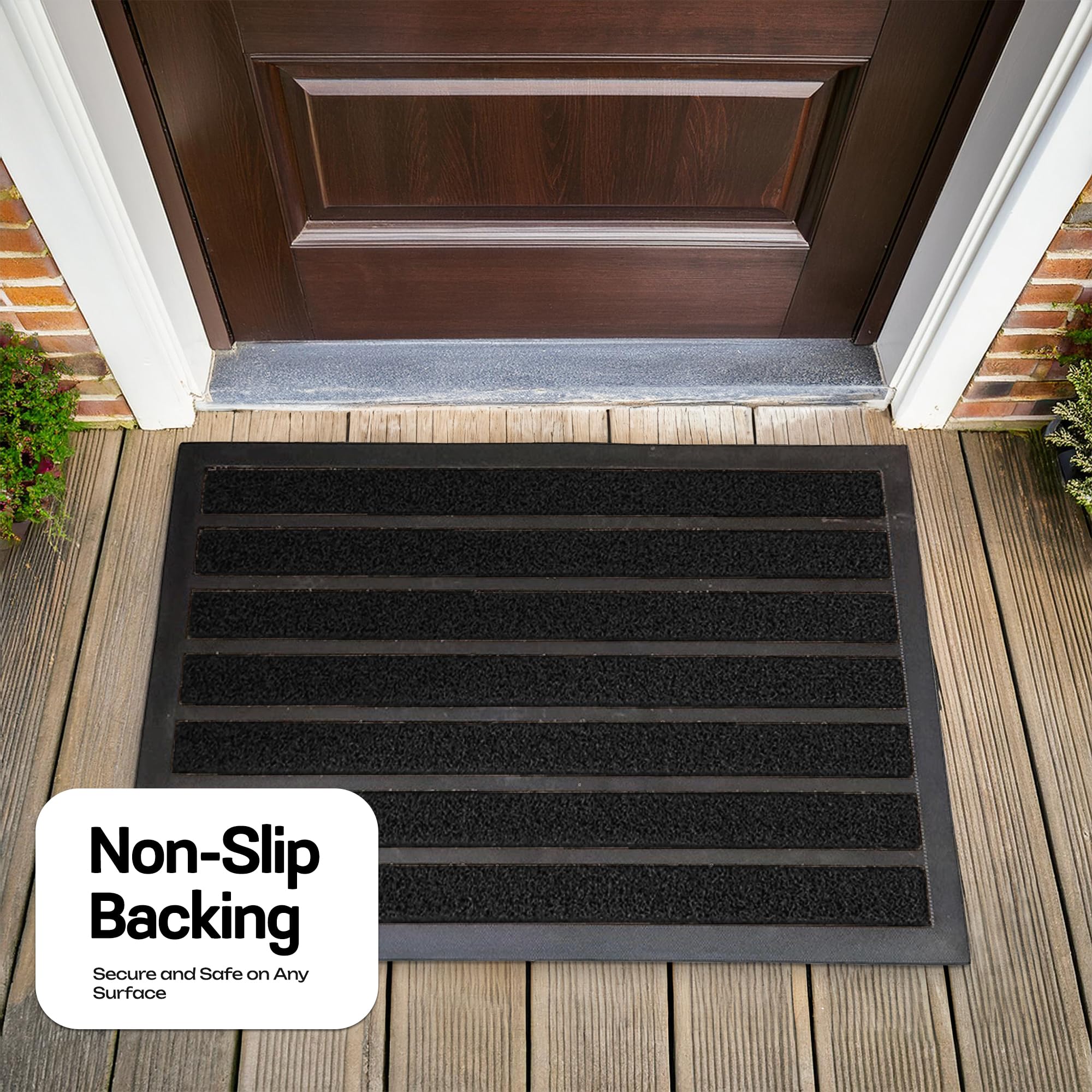 Extra Durable Door Mat - Dirt Trapping Outdoor Welcome Mats - Non-Slip Entrance Mats - Low Profile Front Doormat - Indoor (Black, 30" x 17")