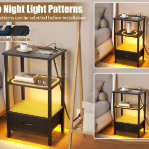 LED Nightstand with Charging Station, 2024 Updated Night Stand with Touch Switch Unlimited Dimming Double-Layer Control, Small Night Light Side Tables, Bedroom End Table, Bed Side Table(Black)