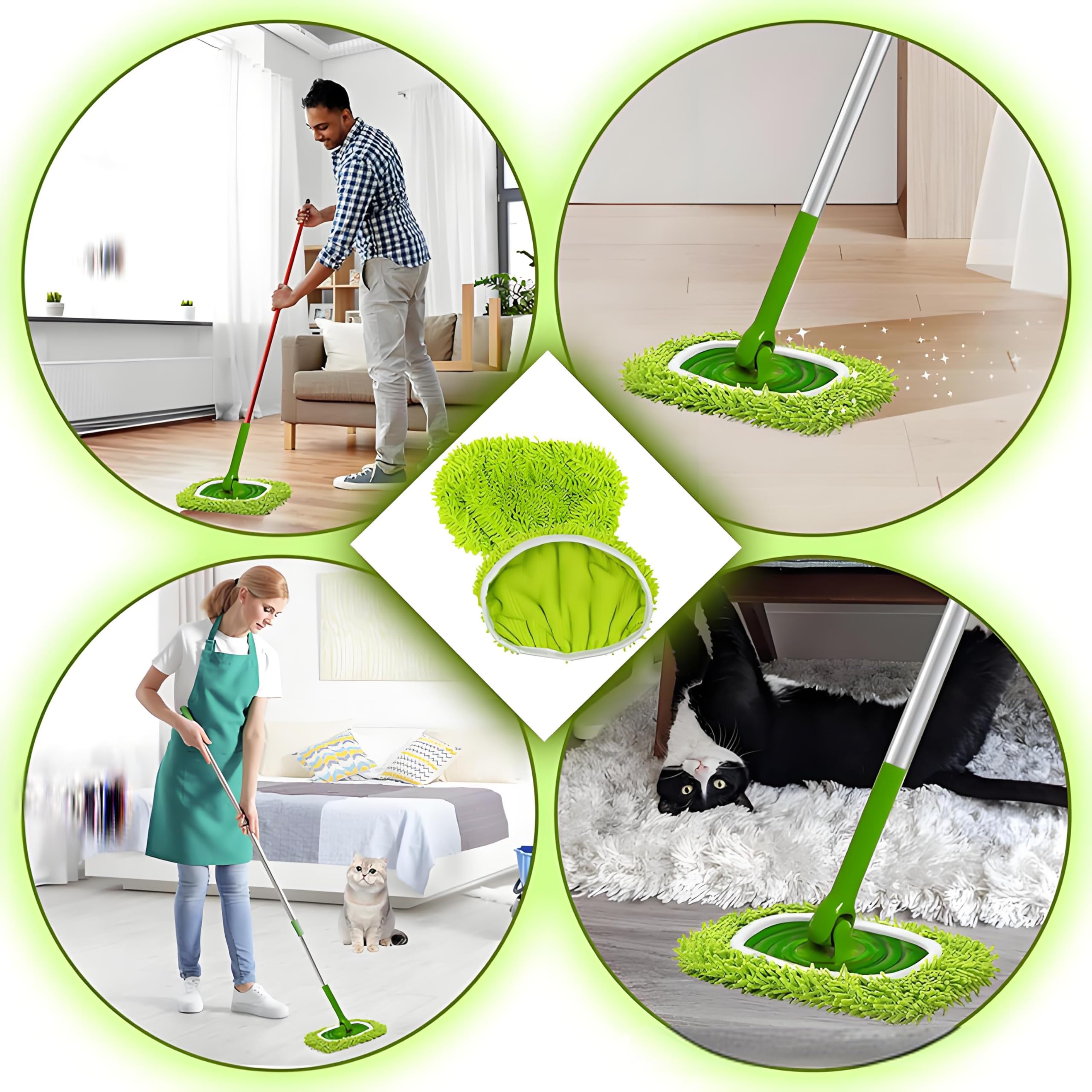 Generic Mop Refill Compatible with Sweeper Mop (2 Pack) - Microfiber Pet Heavy Duty Dust Collector Dry Cloth Refills - Reusable Mop Pad (Mop is Not Included), Green