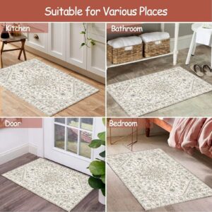 HAJDCUTC Area Rug 2'x3' Small Area Rugs Boho Machine Washable Rugs Non Slip for Entryway Kitchen Bathroom Bedroom Vintage Soft Low-Pile, White