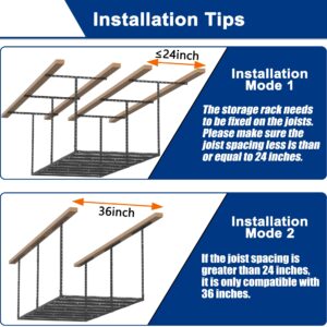 GIOTORENT 3x8FT Overhead Garage Storage Rack, Heavy Duty Metal Garage Ceiling Storage Racks, Adjustable Garage Shelving/Garage Organization/Garage Storage Shelves, 600lbs Weight Capacity, Black