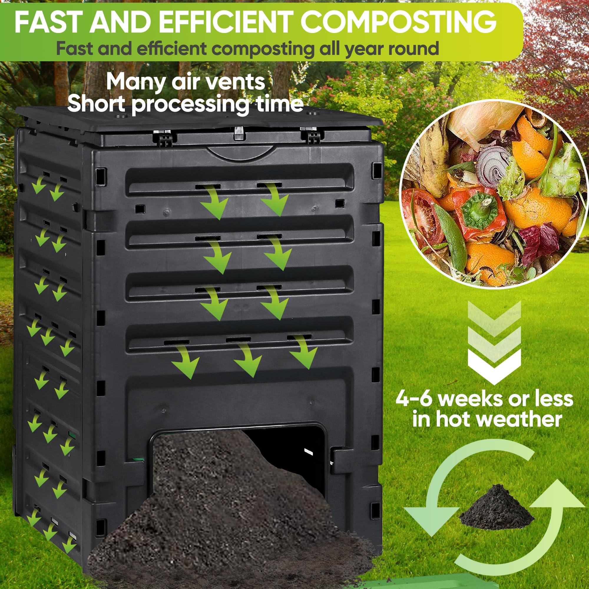 SUPER DEAL Garden Compost Bin 120 Gallon (450 L) Outdoor Large Capacity Composter BPA-Free Material for Fast Creation of Fertile Soil, Easy to Assemble