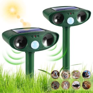 Solar Animal Repellent Ultrasonic Deer Repellent Outdoor Waterproof Sonic Cat Deterrent with Motion Activated Animal Repeller for Squirrel Rabbit Raccoon Rodent Skunk Yard (Green)