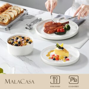 MALACASA 12 Pieces Porcelain Dinnerware Set, Modern White Dish Set for 4, Premium Serving Plates and Bowls Sets, Chip and Scratch Resistant Dishware Sets Kitchen Dishes Dining Ware Set, Series LEAH