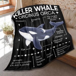 whale blanket, orca gifts for kids, anatomy of whale throw, soft flannel plush fish blankets for bedroom sofa ocean themed decoration, 50 "x 40" s for kids