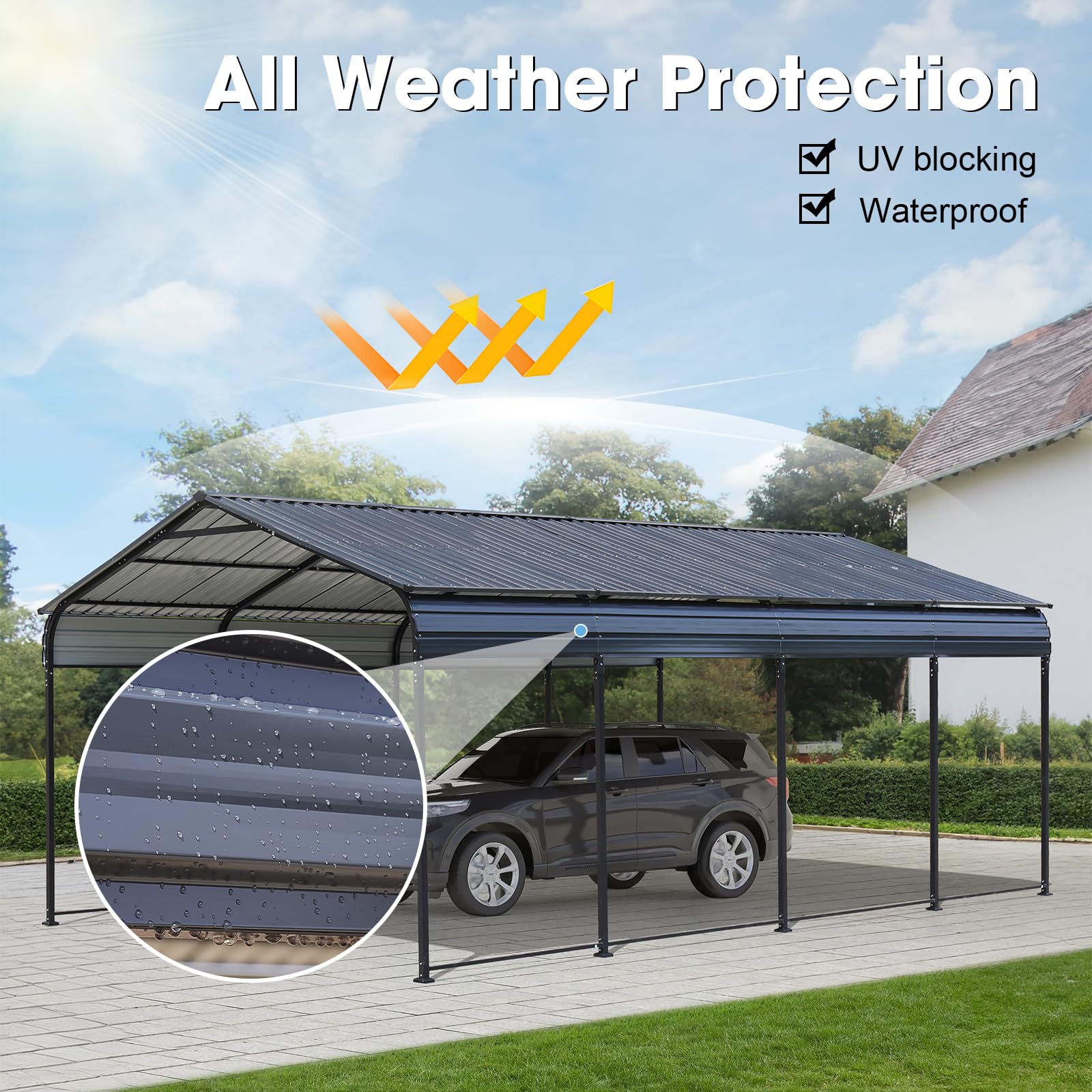 COBANA Metal Carport, 12X20 FT Heavy Duty Carport Canopy with Steel Roof and Frame, Car Shelter Garage for Pickups, Cars, Boats and Tractors