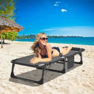 DoCred Folding Chaise Lounge Chair, Folding Cot, 5-Position Adjustable Heavy Duty Patio Chaise Lounges for Outside, Poolside, Beach, Lawn, Camping