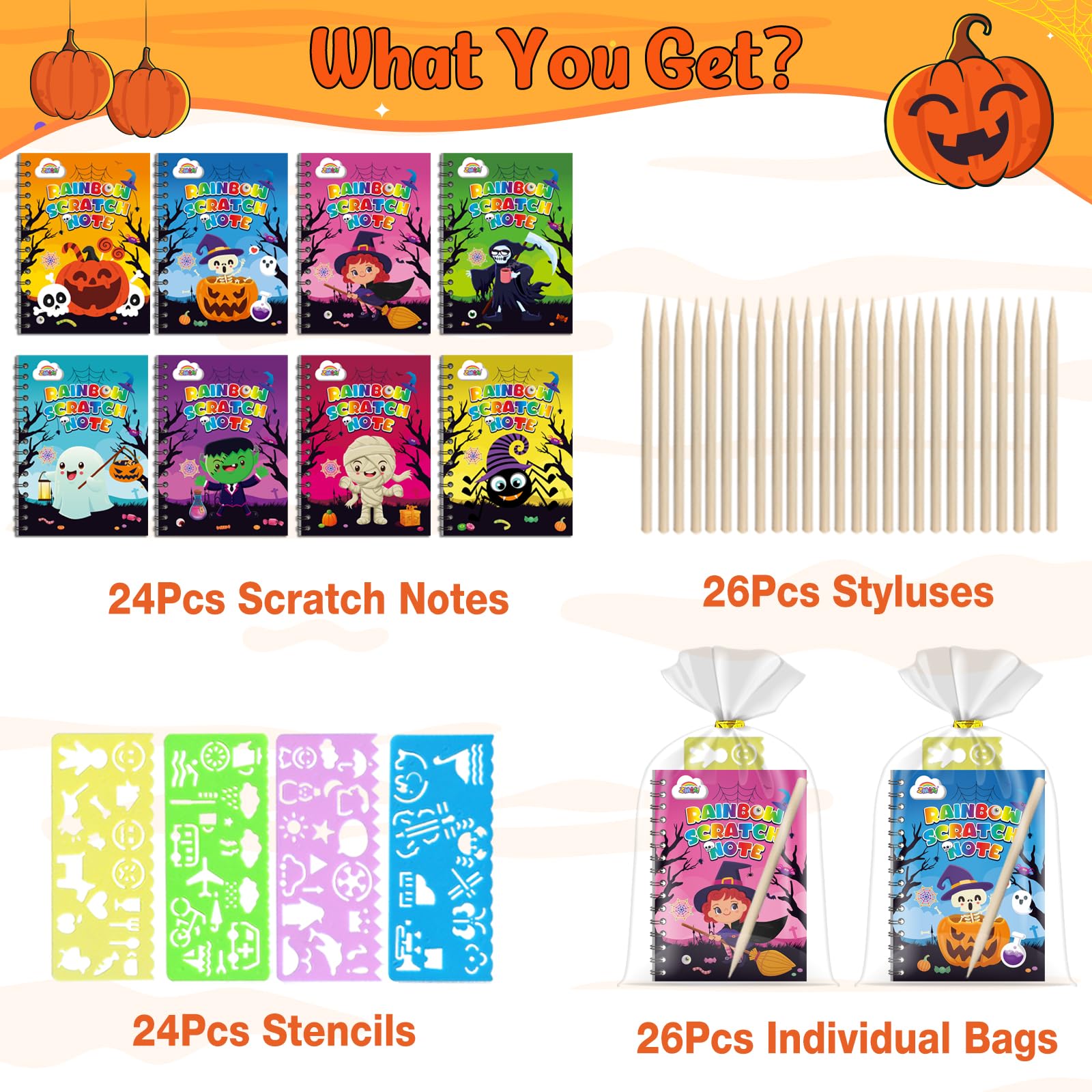 ZMLM Halloween Party Favors Toys Kids: 24 Pack Rainbow Scratch Art Notebook Bulk Scratch Art Party Favors Girls Boys Birthday Party Favors Classroom Prizes Gifts