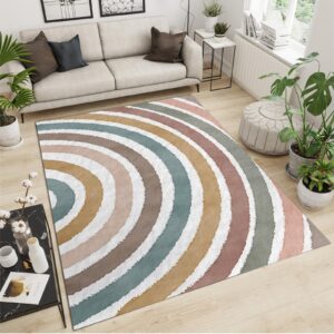 JELAIXO Bohemian Rainbow Kids Rugs, Colorful Gradient Stripes Indoor Rug, Durable Soft Cozy Non-Shedding Nursery Rug for Boys Girls Nursery Bedroom Bedside 3ftx4ft