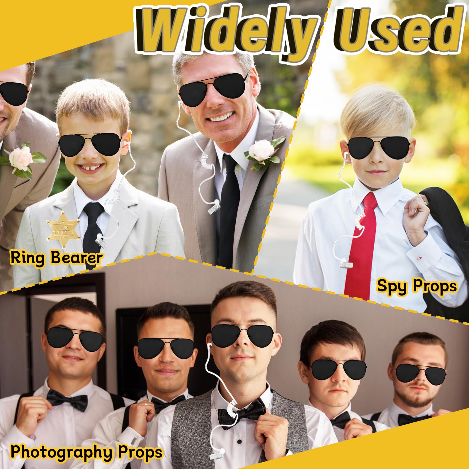 OJYUDD Ring Wedding Security Set,Spy Earpiece Ring Bearer Security,Sun Glasses Security Badge and EarPiece for Kids Police Playing Cosplay Accessory Toys