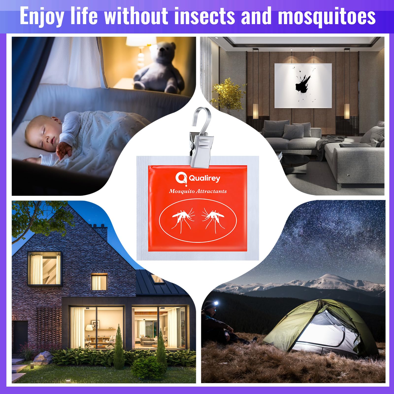 Qualirey 6 Pcs Mosquito Attractants for All Bug Zapper Bait Refill, Safe Mosquito Lures Fly Bait, Clip on Mosquito Trap Attractant Bait Hang Bug Zapper Refill for Indoor Outdoor