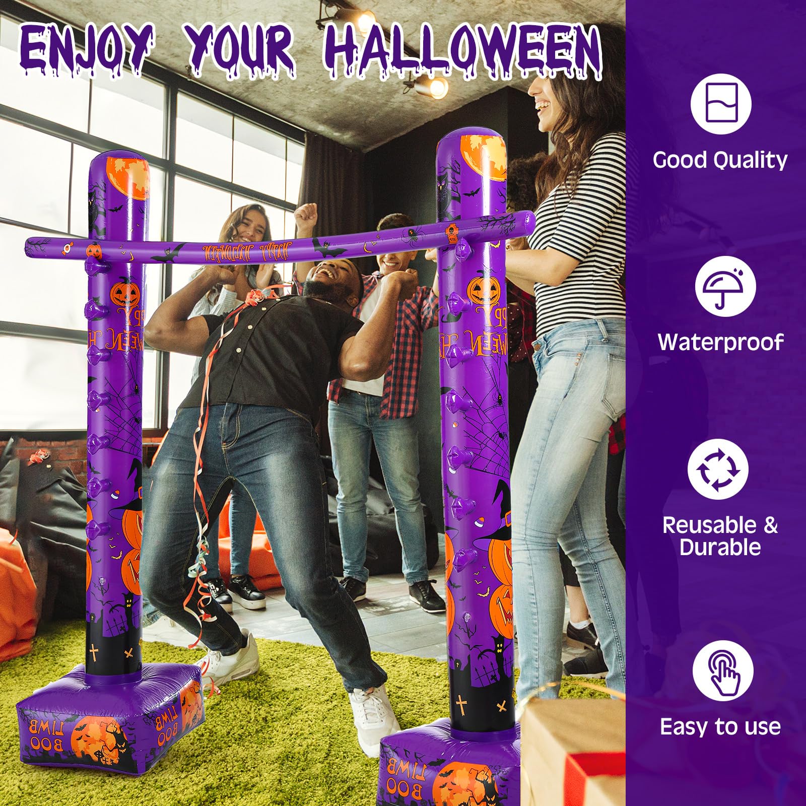 Seenelling 2 Pack Halloween Inflatable Limbo Party Game 59 in Spooky Pumpkin Indoor Outdoor Family Party Favor Easy Setup for Birthday Backyard Picnic Fall Holiday Decor (Pumpkin)