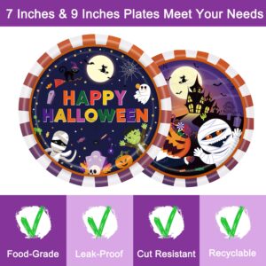 Fesciory 96 Pcs Halloween Party Plates and Napkins Forks Supplies, Disposable Paper Dessert Tableware Happy Birthday Halloween Decorations Favors Set, Serves 24 Guests