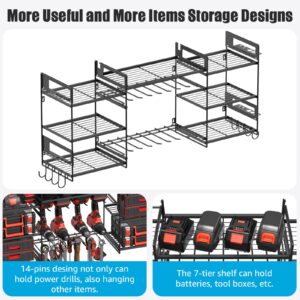 CCCEI Black Power Tools Organizer Wall Mount, Large Garage Organization and Storage, Shop 8 Drills Holder Rack and Tools Battery Utility Shelves, Cool and Unique Gift for Men, Husband.