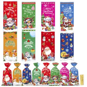 gustach christmas treat bags, 160 pcs 8 styles christmas candy bags, christmas cookie bags, christmas cellophane treat bags