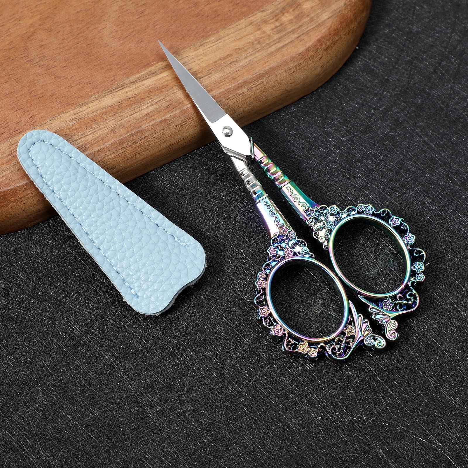 Andibro Small Precision Scissor, Small Embroidery Scissors with PU Cover Sewing Scissor Embroidery Crafting Threading Scissor for Needlework Craft Art Work Manual Handicraft DIY Tool(blue)