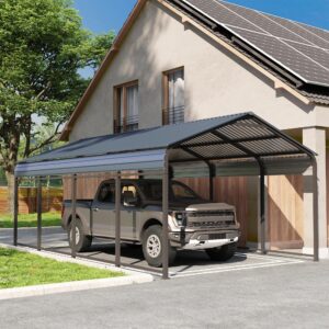 cobana metal carport, 12x20 ft heavy duty carport canopy with steel roof and frame, car shelter garage for pickups, cars, boats and tractors