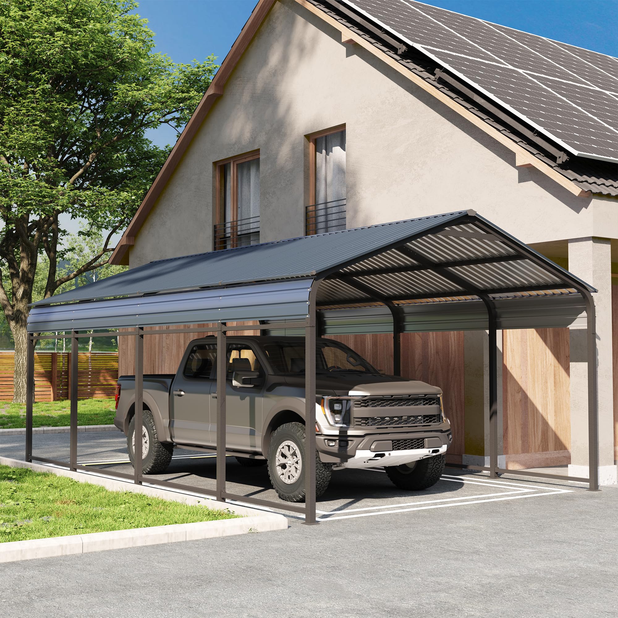 COBANA Metal Carport, 12X20 FT Heavy Duty Carport Canopy with Steel Roof and Frame, Car Shelter Garage for Pickups, Cars, Boats and Tractors