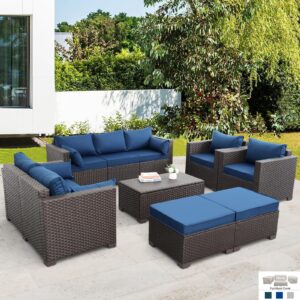 patio furniture set outdoor patio furniture with storage table outdoor couch patio chairs outdoor 7-piece conversation set with non-slip cushions waterproof covers, navy blue