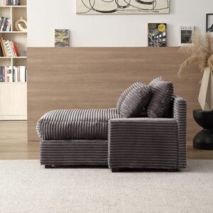 Polibi Modern Single Sofa Couch,Corduroy Upholstery Sleeper Sofa Bed Daybed Lounge with Square Armrests and Removable Cushioned Backrests for Living Room,Grey